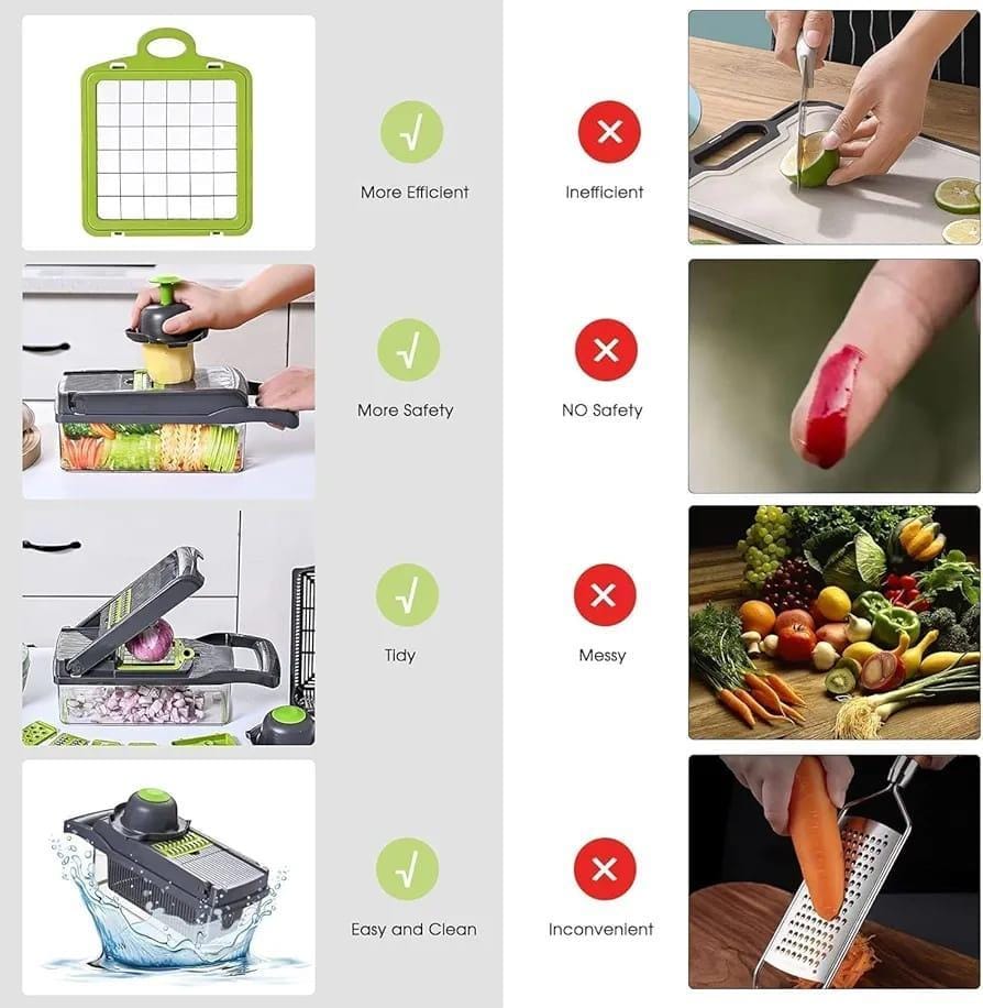 Multifunction Vegetable Chopper | 12-in-1 Manual Food Chopper, Vegetable Cutter & Slicer | Kitchen Cutting Tool